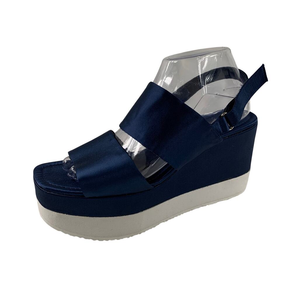 Zara Basic Women's Blue Satin Wedge Sandals Size 40(9.5-10)
